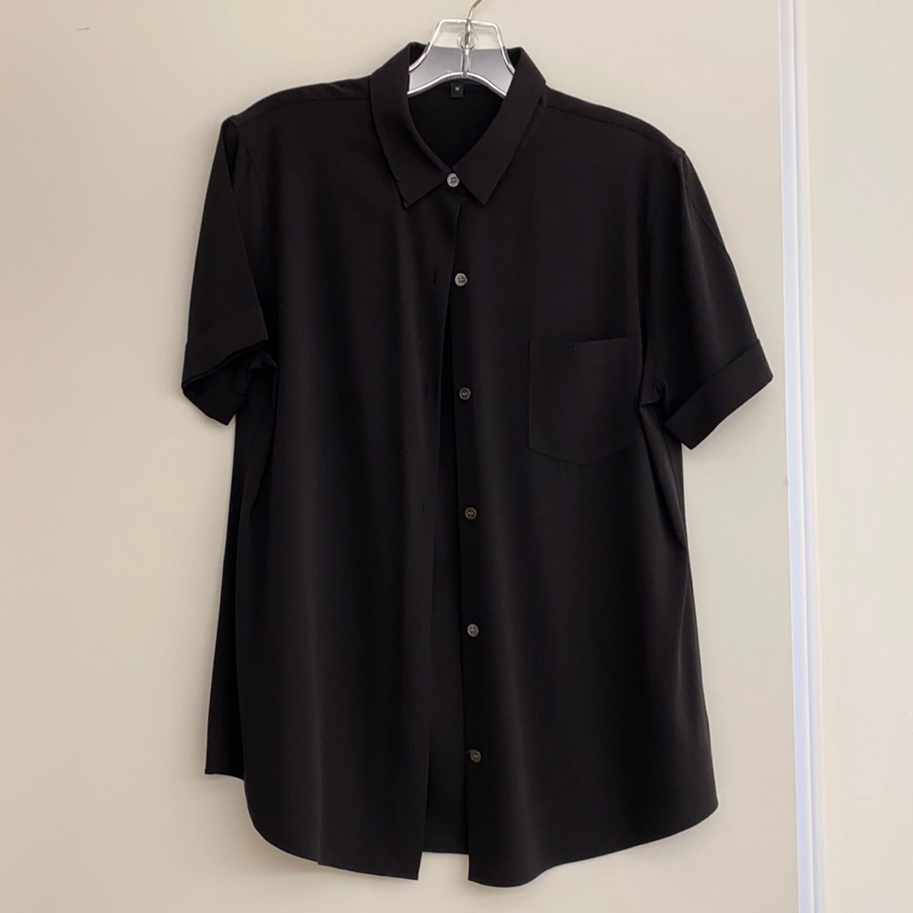 Theory Black Silk Short-Sleeve Button-Down